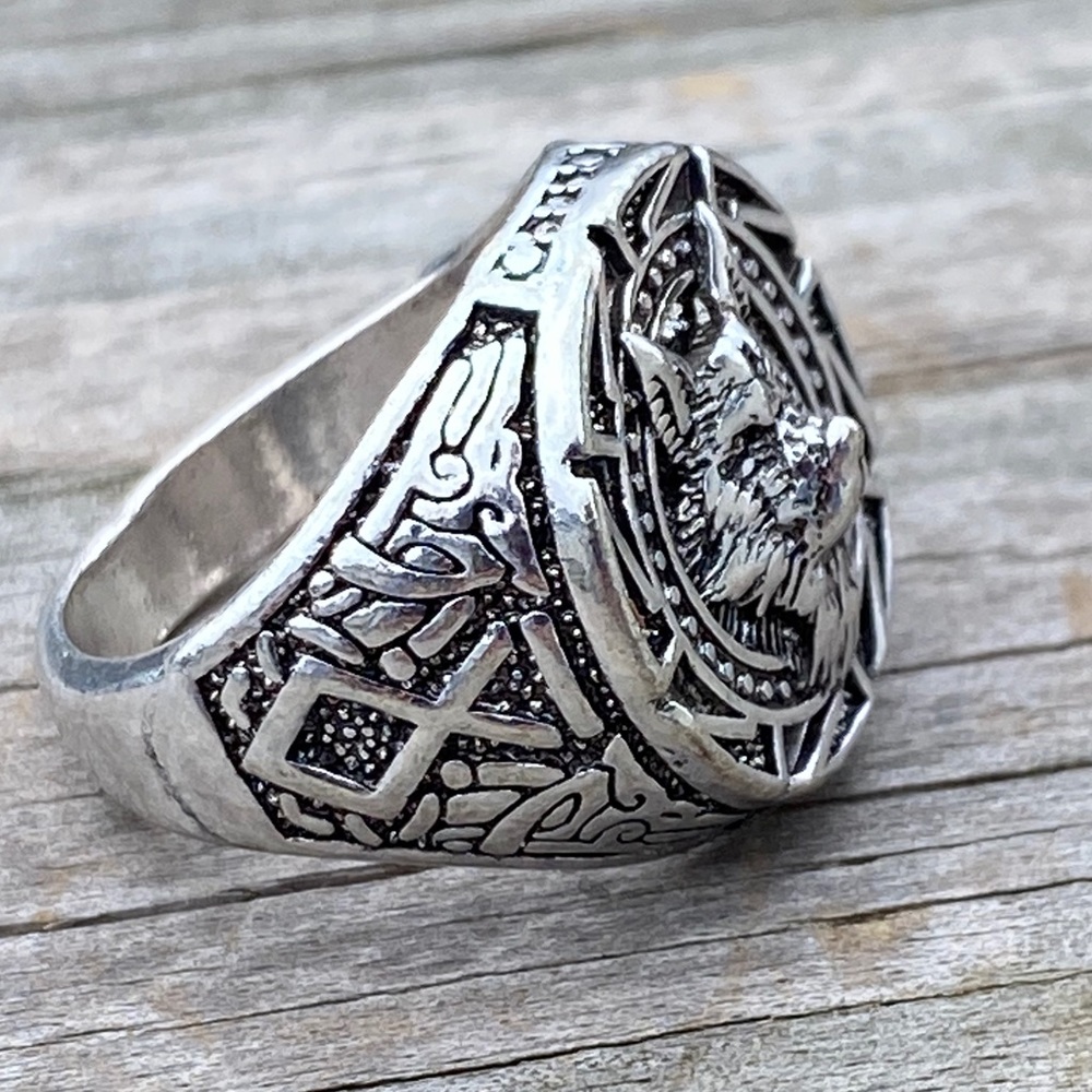 Viking Wolf ring Silver wolf knotwork Othala - Picture 7 of 10